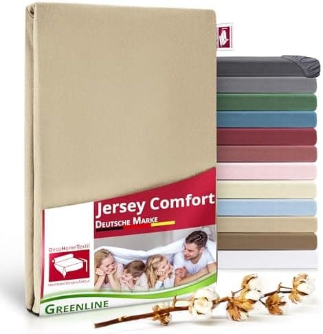 Greenline Spannbettlaken Premium Jersey – 100% Baumwolle, Champagner, 180–200x200 cm, bis 30 cm (auch für Boxspringbette