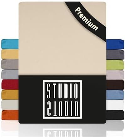 STUDIO Spannbettlaken Jersey – 97 % Baumwolle / 3 % Elastan – 120×200 / 120×220 / 130×200 / 130×220 cm, passend für Matr