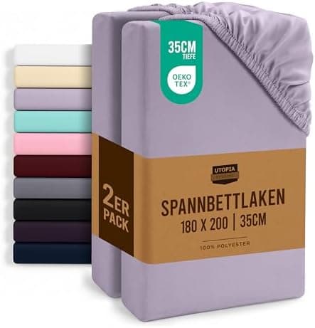 Utopia Bedding 2er-Set Spannbettlaken 140 x 200 cm – OEKO-TEX MADE IN GREEN zertifiziert – 35 cm Tiefe Tasche