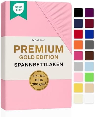 Jacobson Premium Spannbettlaken – Jersey-Baumwolle 200 g/m² mit Elasthan, 180x200–200x200 cm