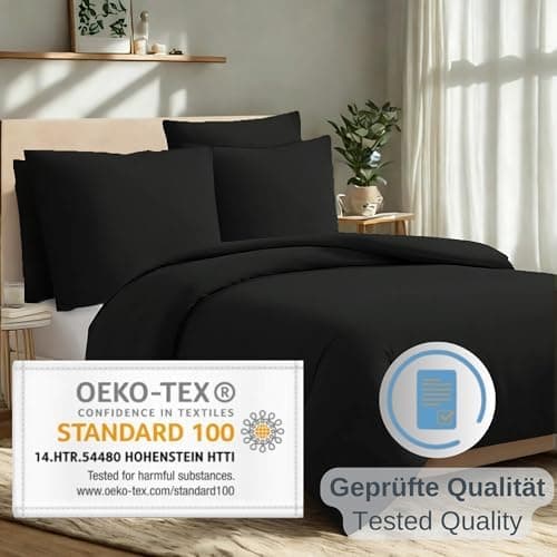 Komfortec Bettwäsche 2‑teilig (Bettbezug 155x220 + Kissenbezug 80x80) – superweiche gebürstete 100% Mikrofaser, Grau, OE