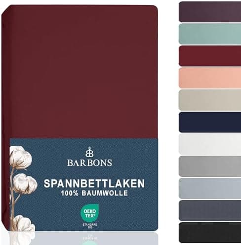 BARBONS Spannbettlaken 140x200 cm – 100% Baumwolle Jersey, für Boxspringbett & Matratzen bis 27 cm – Hellgrau