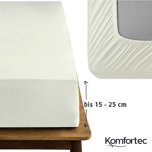Komfortec Spannbettlaken 90x200 cm Jersey-Baumwolle – OEKO-TEX® Standard 100, Rundumgummizug für perfekte Passform, Weiß