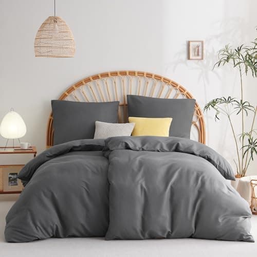 WAVVE Bettwäsche 135x200 – 4‑teiliges Mikrofaser‑Set Anthrazit (inkl. 2×80×80 cm Kissenbezüge) mit Reißverschluss, OEKO‑