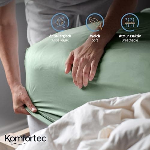 Komfortec Spannbettlaken 90x200 cm Jersey-Baumwolle – OEKO-TEX® Standard 100, Rundumgummizug für perfekte Passform, Weiß