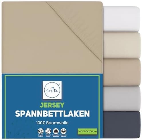 Spannbettlaken 90x200 cm – 100% Baumwoll‑Jersey, Tiefes Laken bis 25 cm – Weiß