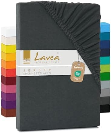 Lavea Spannbettlaken 120x200 cm – atmungsaktives Baumwoll‑Jersey, passend für Matratzen bis 20 cm (Mittelgrau)