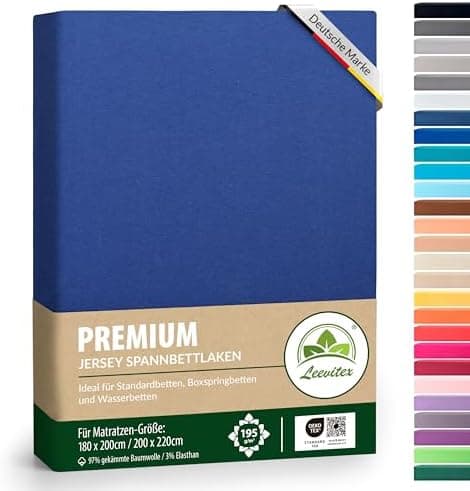 Premium Spannbettlaken – 97% Mako-Jersey-Baumwolle, 3% Elasthan | Boxspringbett-geeignet 90×200–100×220 cm