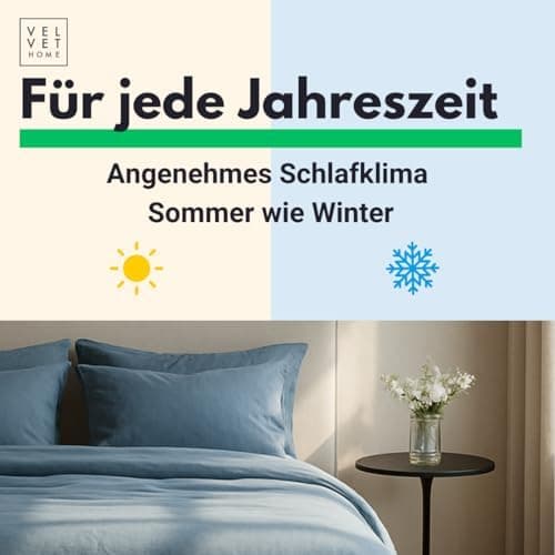 Bettwäsche 155x220 Baumwolle Jeans Blau – 2-teilig mit Reißverschluss, Bettbezug 155x220 + Kissenbezug 80x80