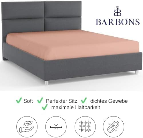 BARBONS Spannbettlaken 140x200 cm – 100% Baumwolle Jersey, für Boxspringbett & Matratzen bis 27 cm – Hellgrau