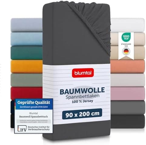 Blumtal Spannbettlaken Jersey – 100% Baumwolle (OEKO‑TEX STANDARD 100) – 90×200 cm