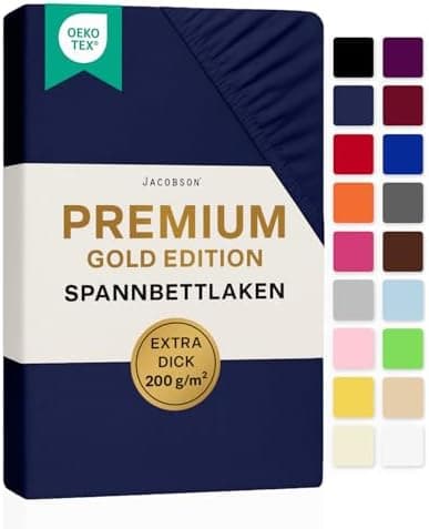 Jacobson Premium Spannbettlaken – Jersey-Baumwolle 200 g/m² mit Elasthan, 180x200–200x200 cm
