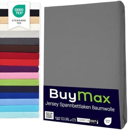 Buymax® Spannbettlaken 90 x 200 cm – 100% Baumwolle (Jersey) – für Matratzen bis 25 cm