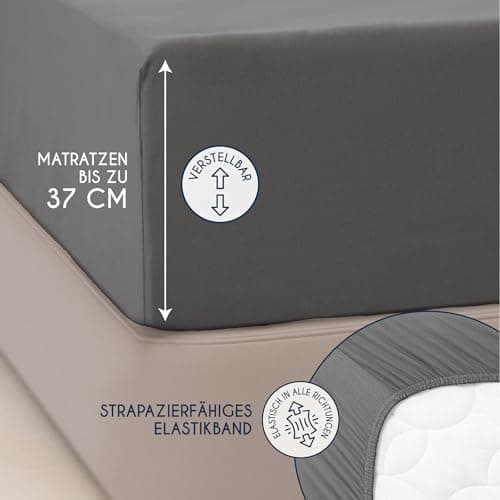 Dreamzie Topper-Spannbettlaken 180×200–200×200 cm – Jersey-Baumwolle 150 g/m², OEKO‑TEX STANDARD 100, extra niedrige Sei