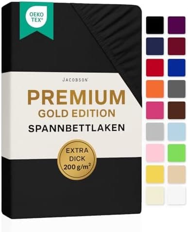 Jacobson Premium Spannbettlaken – Jersey-Baumwolle 200 g/m² mit Elasthan, 180x200–200x200 cm