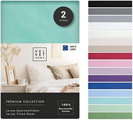 VelvetHome Spannbettlaken 120 x 200 cm – 100% gekämmte Baumwolle (Jersey), passend für Matratzen bis 25 cm