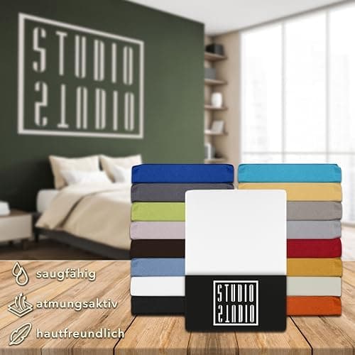 STUDIO Spannbettlaken Jersey – 97 % Baumwolle / 3 % Elastan – 120×200 / 120×220 / 130×200 / 130×220 cm, passend für Matr