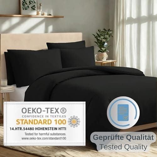 Komfortec Bettwäsche 2‑teilig (Bettbezug 155x220 + Kissenbezug 80x80) – superweiche gebürstete 100% Mikrofaser, Grau, OE