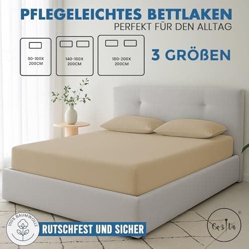 Spannbettlaken 90x200 cm – 100% Baumwoll‑Jersey, Tiefes Laken bis 25 cm – Weiß