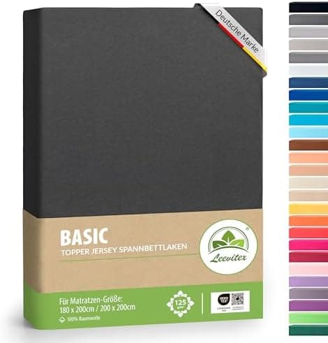 leevitex® Spannbettlaken 180x200–200x200 cm | 100% Jersey-Baumwolle | für Matratzen bis 25 cm