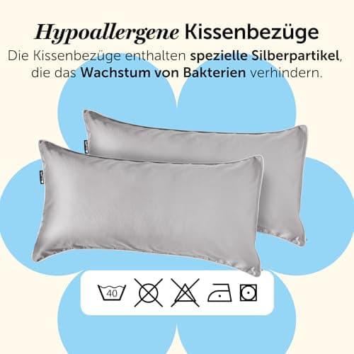 Cloudpillo Kissenbezug 40x80 cm 2er‑Pack – Premium atmungsaktive Baumwolle, ultraweich, mit Reißverschluss, antibakterie
