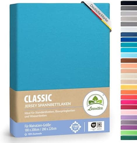 leevitex® Spannbettlaken 180x200–200x200 cm | 100% Jersey-Baumwolle | für Matratzen bis 25 cm