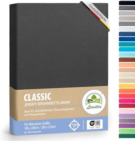 leevitex® Spannbettlaken 180x200–200x200 cm | 100% Jersey-Baumwolle | für Matratzen bis 25 cm