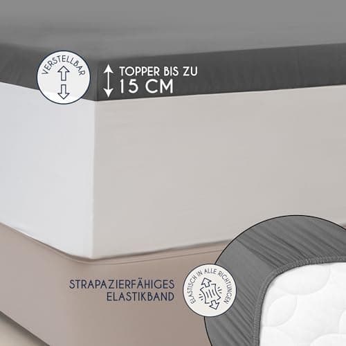 Dreamzie Topper-Spannbettlaken 180×200–200×200 cm – Jersey-Baumwolle 150 g/m², OEKO‑TEX STANDARD 100, extra niedrige Sei