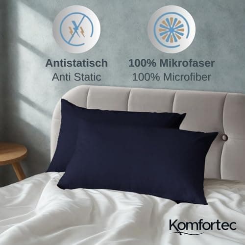 Komfortec Bettwäsche 2‑teilig (Bettbezug 155x220 + Kissenbezug 80x80) – superweiche gebürstete 100% Mikrofaser, Grau, OE
