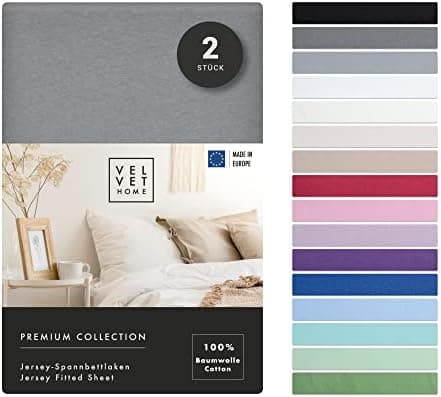 VelvetHome Spannbettlaken 120 x 200 cm – 100% gekämmte Baumwolle (Jersey), passend für Matratzen bis 25 cm