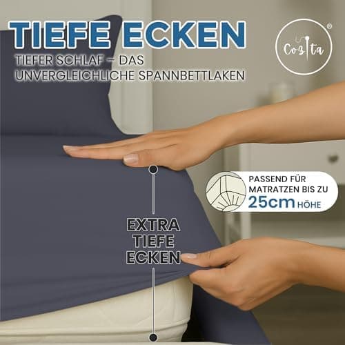 Spannbettlaken 90x200 cm – 100% Baumwoll‑Jersey, Tiefes Laken bis 25 cm – Weiß