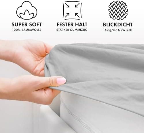 Jacobson Jersey-Spannbettlaken aus Baumwolle – OEKO-TEX STANDARD 100, 180x200–200x200 cm, Weiß