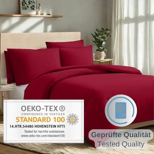 Komfortec Bettwäsche 2‑teilig (Bettbezug 155x220 + Kissenbezug 80x80) – superweiche gebürstete 100% Mikrofaser, Grau, OE