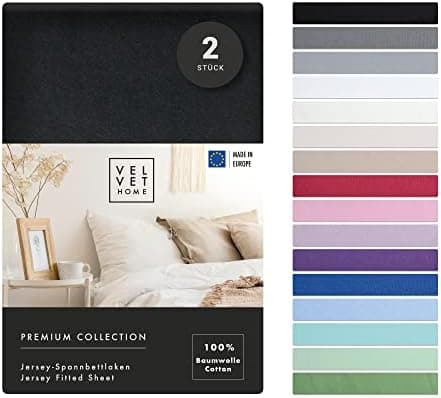 VelvetHome Spannbettlaken 120 x 200 cm – 100% gekämmte Baumwolle (Jersey), passend für Matratzen bis 25 cm