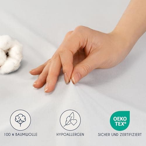 Dreamzie Topper-Spannbettlaken 180×200–200×200 cm – Jersey-Baumwolle 150 g/m², OEKO‑TEX STANDARD 100, extra niedrige Sei