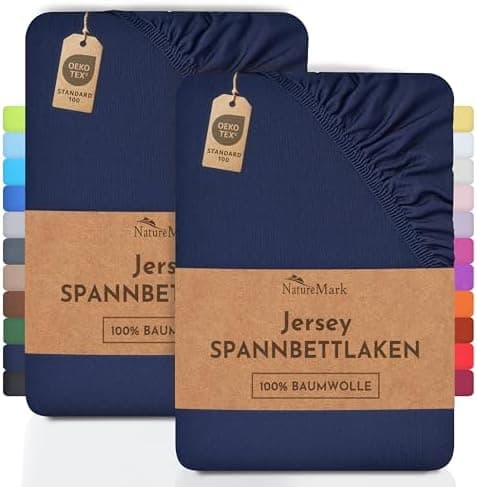 NatureMark Jersey-Spannbettlaken 2er-Pack – 100% Baumwolle, 90 x 200–100 x 200 cm, Creme/Natur