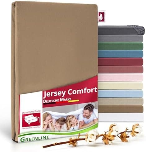 Greenline Spannbettlaken Premium Jersey – 100% Baumwolle, Champagner, 180–200x200 cm, bis 30 cm (auch für Boxspringbette