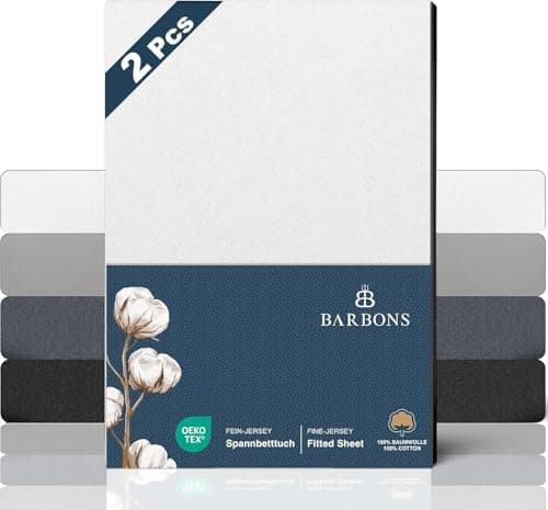 BARBONS Spannbettlaken 140x200 cm – 100% Baumwolle Jersey, für Boxspringbett & Matratzen bis 27 cm – Hellgrau
