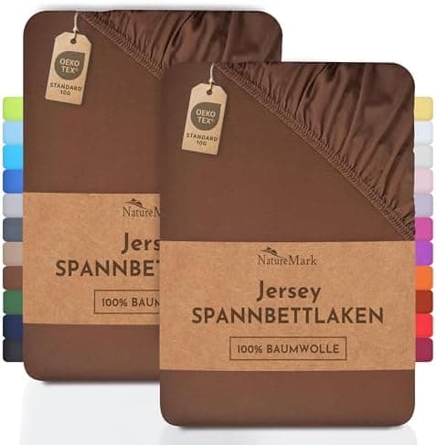 NatureMark Jersey-Spannbettlaken 2er-Pack – 100% Baumwolle, 90 x 200–100 x 200 cm, Creme/Natur