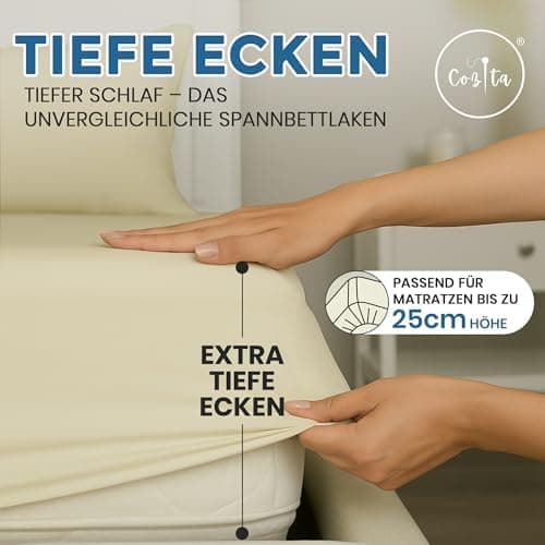 Spannbettlaken 90x200 cm – 100% Baumwoll‑Jersey, Tiefes Laken bis 25 cm – Weiß