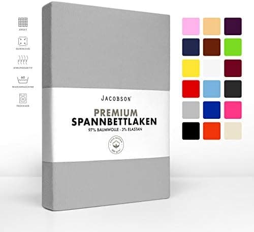 Jacobson Jersey-Spannbettlaken aus Baumwolle – OEKO-TEX STANDARD 100, 180x200–200x200 cm, Weiß