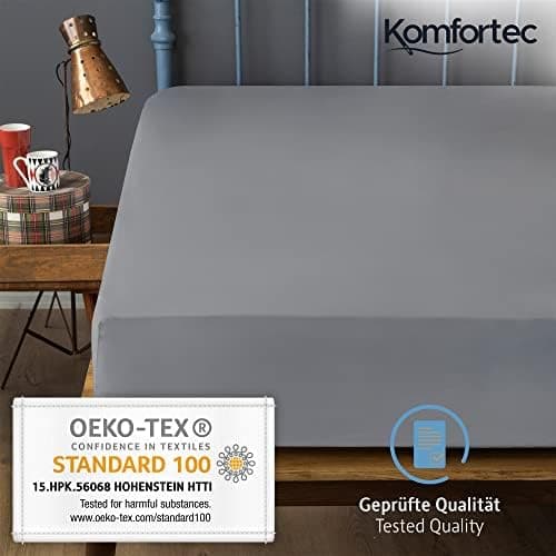 Komfortec Spannbettlaken 90x200 cm Jersey-Baumwolle – OEKO-TEX® Standard 100, Rundumgummizug für perfekte Passform, Weiß