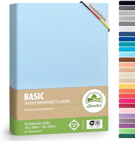 leevitex® Spannbettlaken 180x200–200x200 cm | 100% Jersey-Baumwolle | für Matratzen bis 25 cm