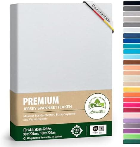 Premium Spannbettlaken – 97% Mako-Jersey-Baumwolle, 3% Elasthan | Boxspringbett-geeignet 90×200–100×220 cm