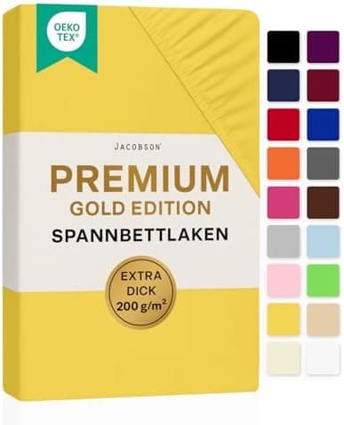 Jacobson Premium Spannbettlaken – Jersey-Baumwolle 200 g/m² mit Elasthan, 180x200–200x200 cm