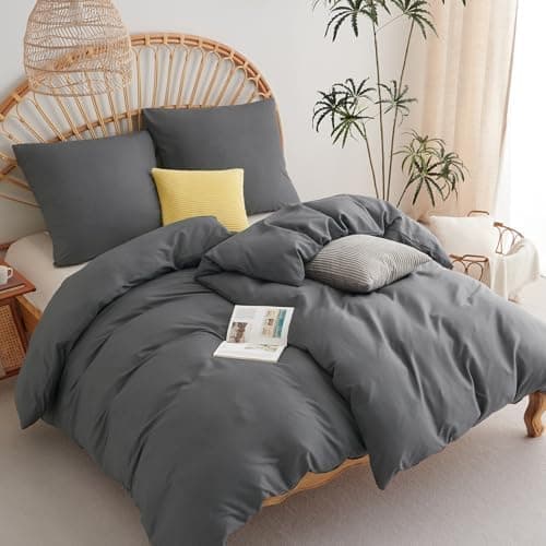WAVVE Bettwäsche 135x200 – 4‑teiliges Mikrofaser‑Set Anthrazit (inkl. 2×80×80 cm Kissenbezüge) mit Reißverschluss, OEKO‑