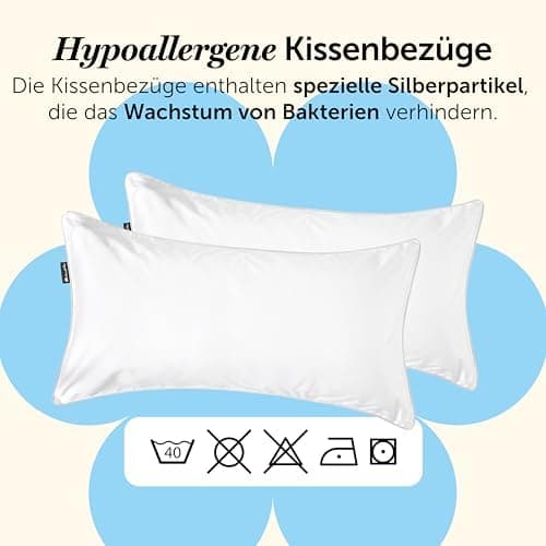 Cloudpillo Kissenbezug 40x80 cm 2er‑Pack – Premium atmungsaktive Baumwolle, ultraweich, mit Reißverschluss, antibakterie