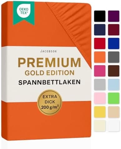 Jacobson Premium Spannbettlaken – Jersey-Baumwolle 200 g/m² mit Elasthan, 180x200–200x200 cm