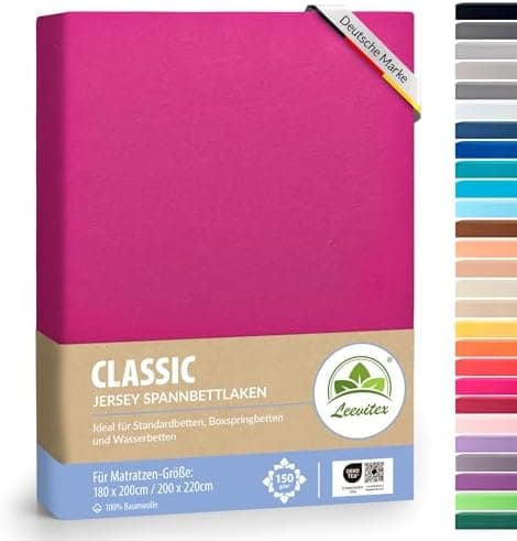 leevitex® Spannbettlaken 180x200–200x200 cm | 100% Jersey-Baumwolle | für Matratzen bis 25 cm