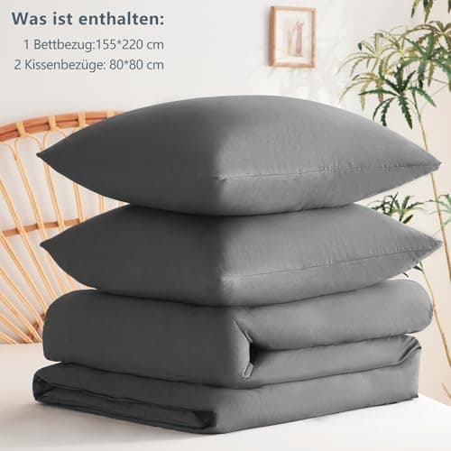 WAVVE Bettwäsche 135x200 – 4‑teiliges Mikrofaser‑Set Anthrazit (inkl. 2×80×80 cm Kissenbezüge) mit Reißverschluss, OEKO‑